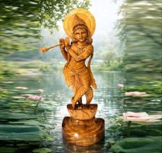 Handcrafted Wood Flute Krishna Statue